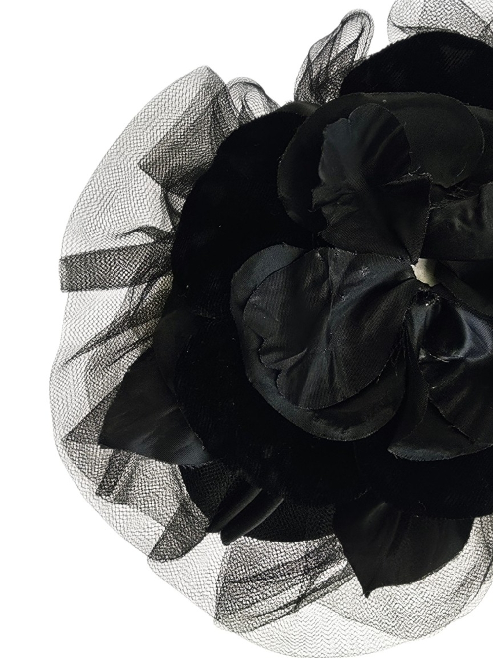 Vintage Betmar Black Floral Fascinator Hat Tulle Made in USA - Picture 6 of 8